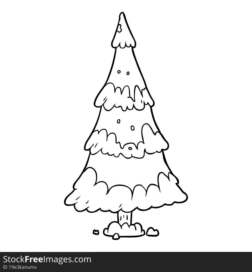 line drawing of a snowy christmas tree. line drawing of a snowy christmas tree