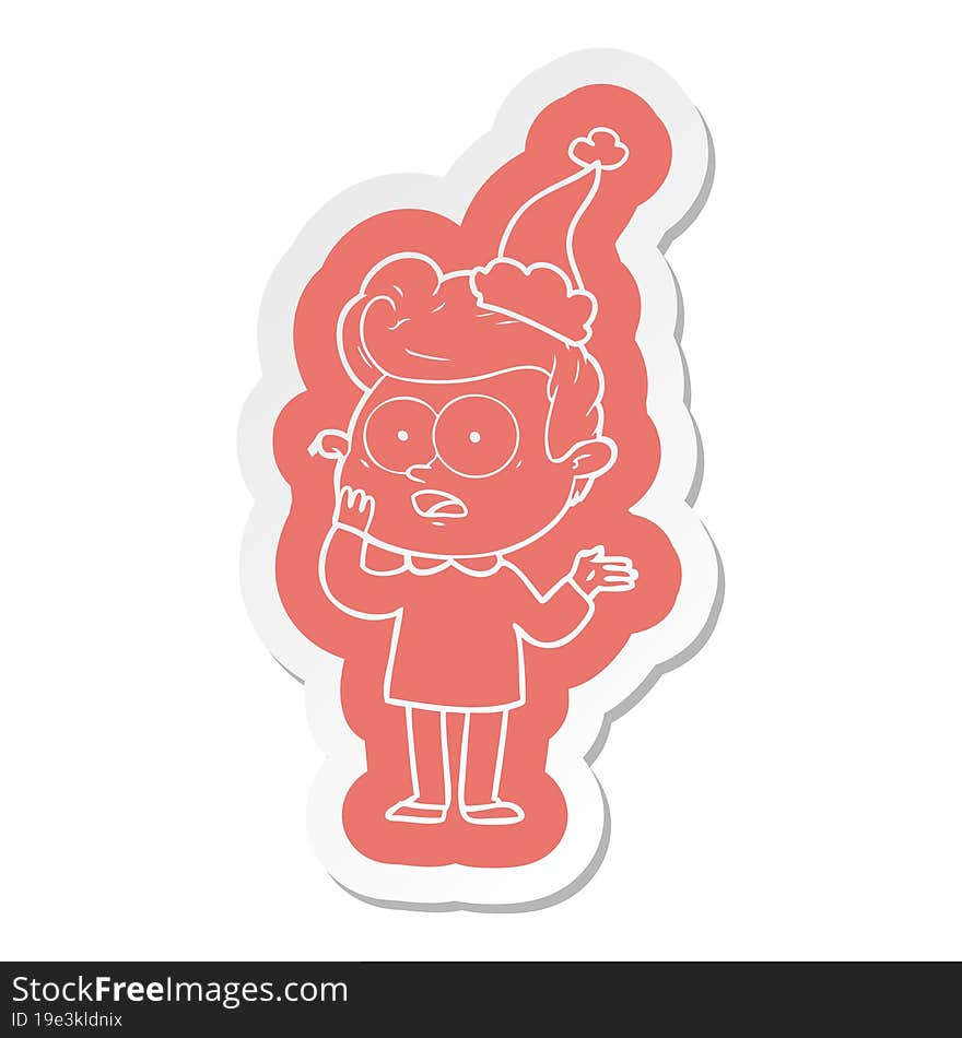 Cartoon  Sticker Of A Staring Man Wearing Santa Hat