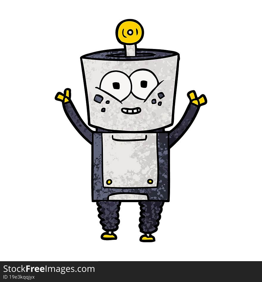 happy cartoon robot waving hello. happy cartoon robot waving hello