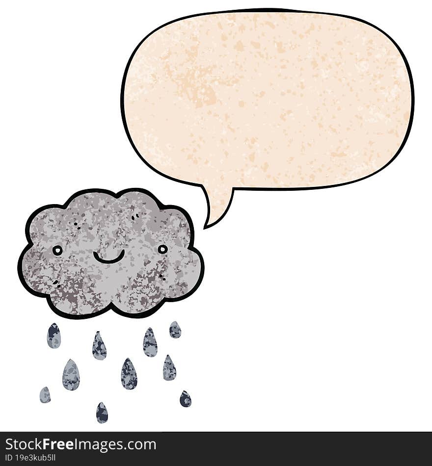 cute cartoon cloud and speech bubble in retro texture style