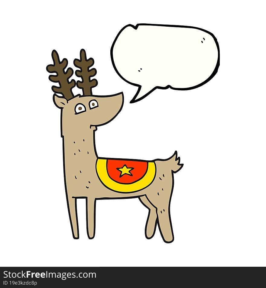 freehand drawn speech bubble cartoon reindeer