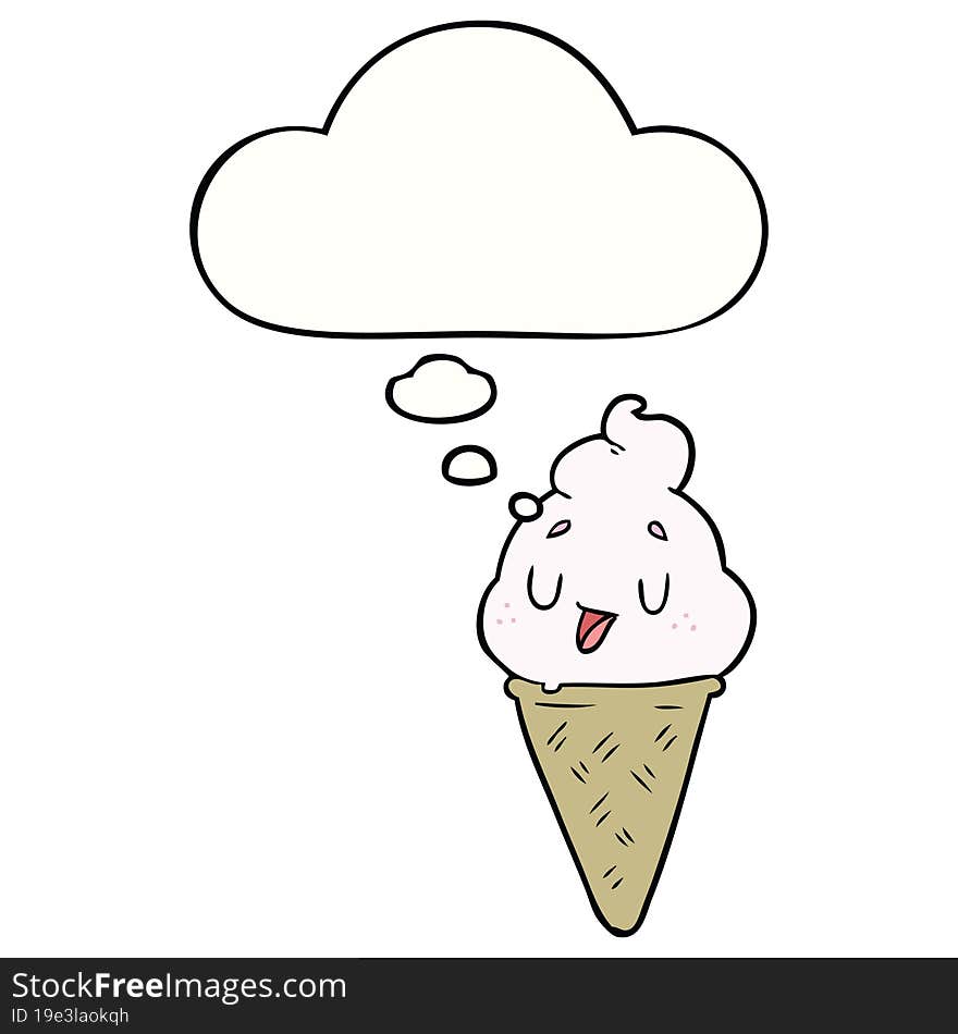 cute cartoon ice cream and thought bubble