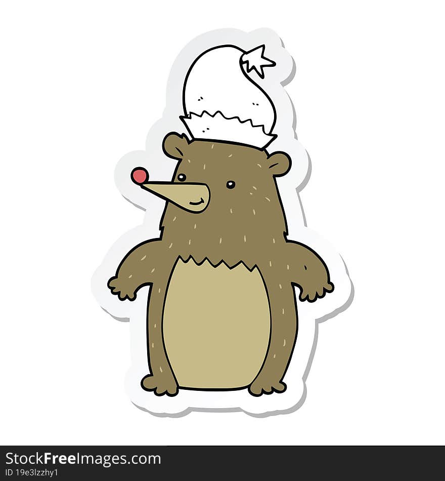 sticker of a cartoon bear wearing christmas hat