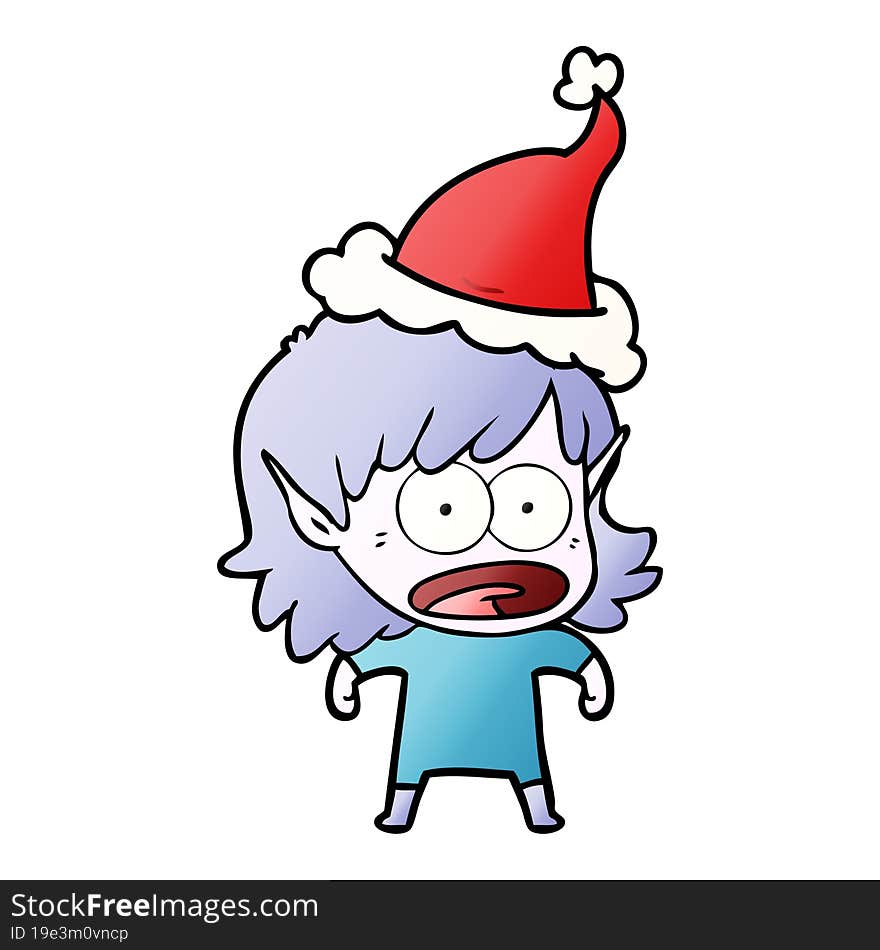 gradient cartoon of a shocked elf girl wearing santa hat