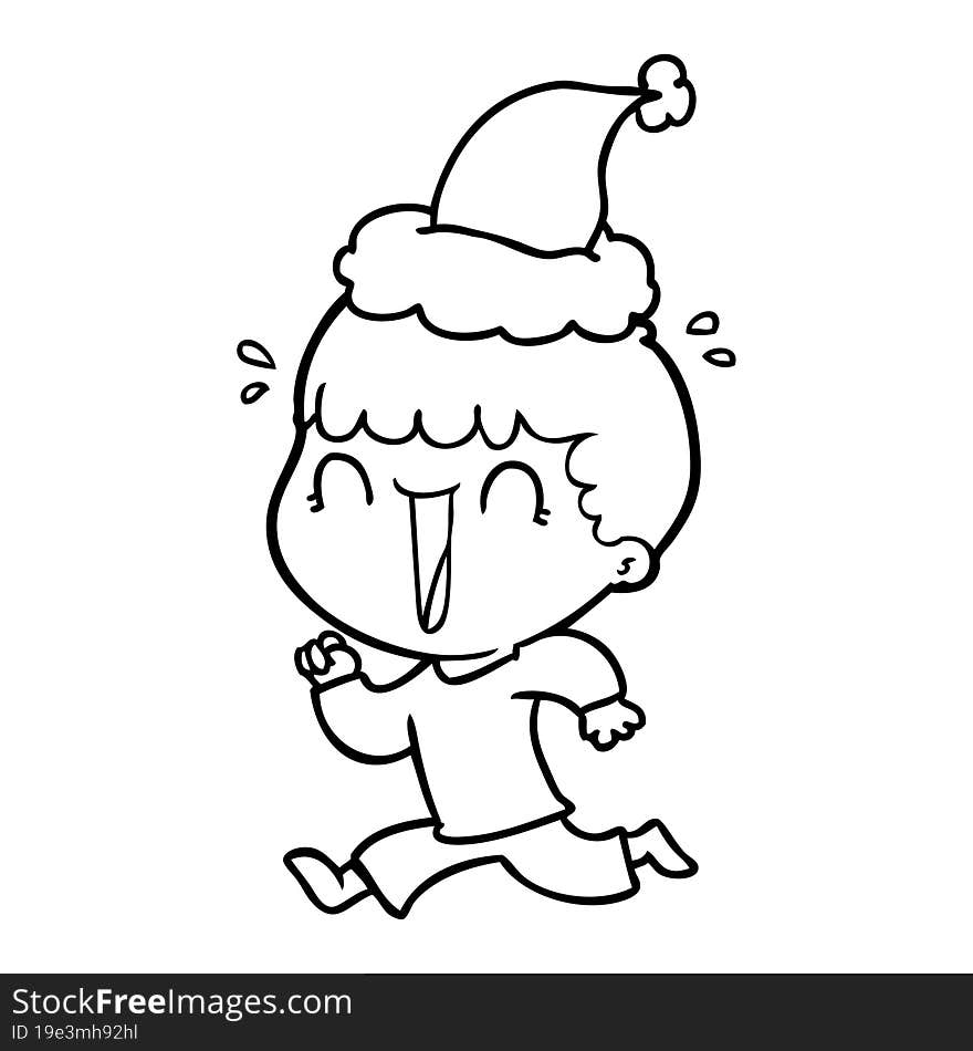 laughing line drawing of a man wearing santa hat