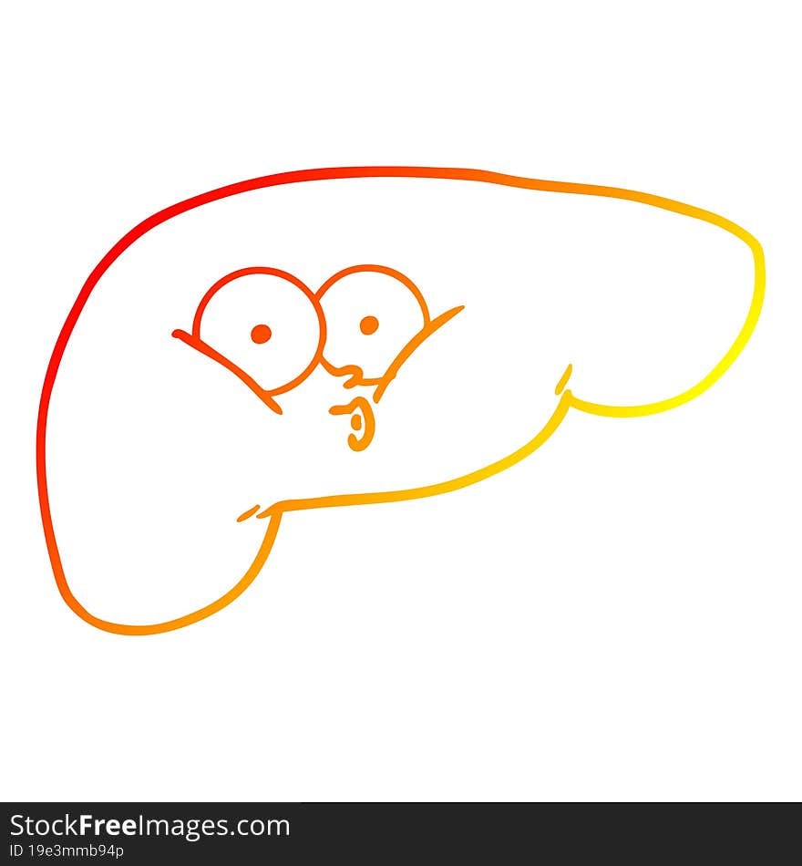 warm gradient line drawing of a cartoon curious liver