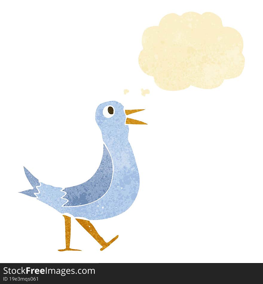 cartoon walking bird with thought bubble