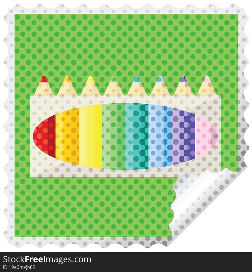 pack of coloring pencils graphic vector illustration square sticker stamp