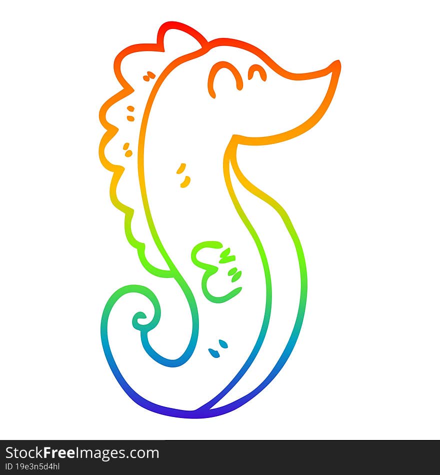 rainbow gradient line drawing cartoon sea horse