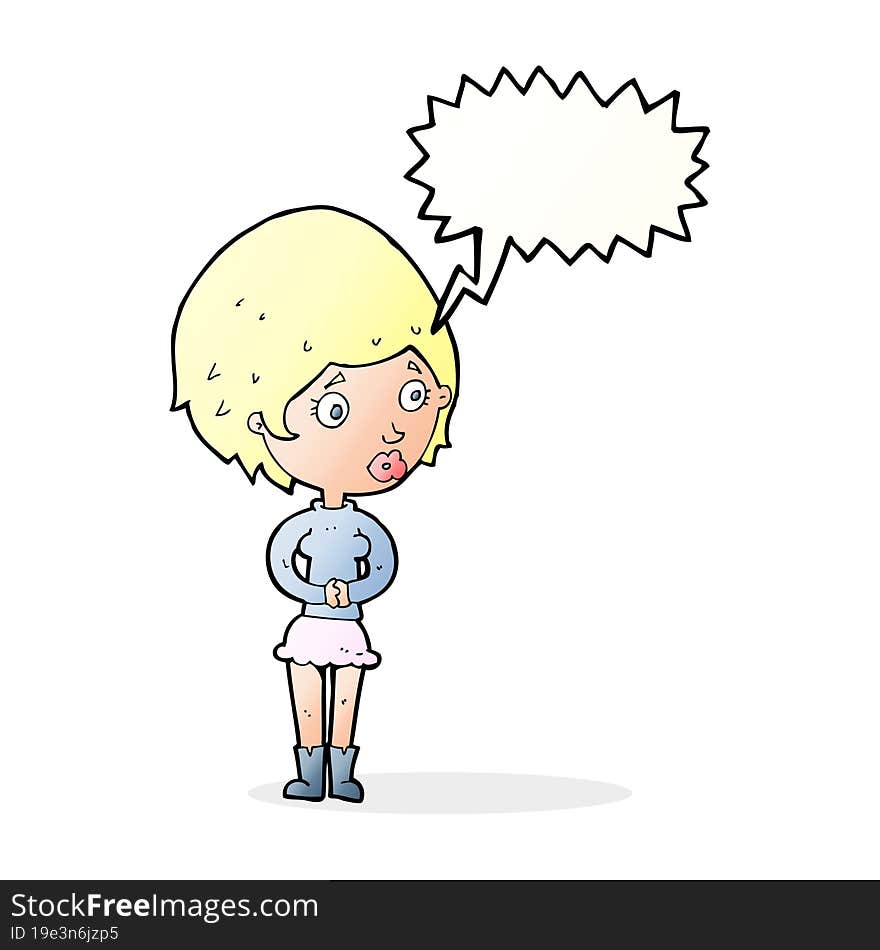 Cartoon Concerned Woman With Speech Bubble