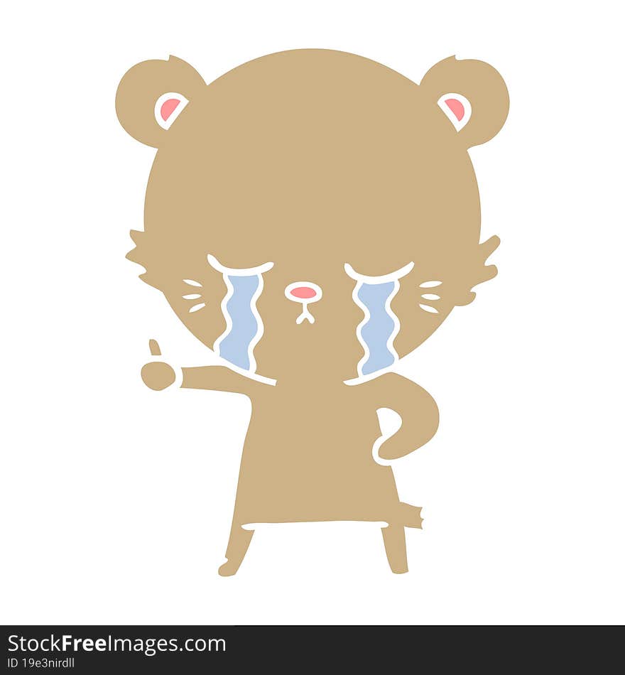 crying flat color style cartoon bear giving thumbs up