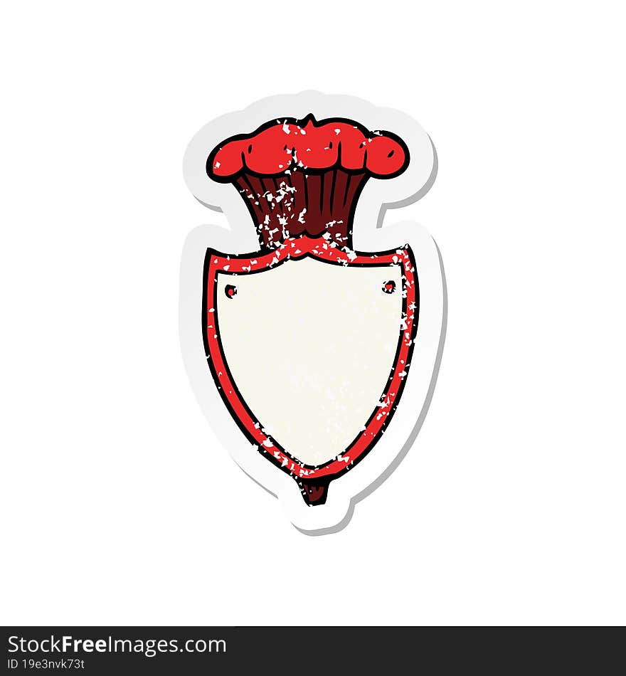 retro distressed sticker of a cartoon heraldic shield