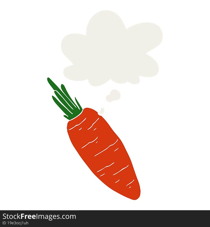 cartoon carrot with thought bubble in retro style