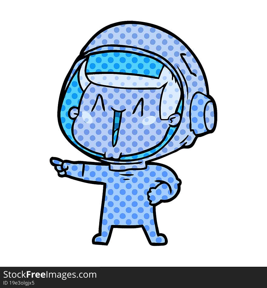 happy cartoon astronaut pointing. happy cartoon astronaut pointing