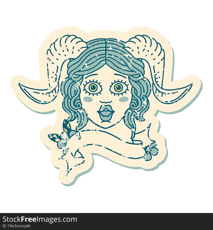 Retro Tattoo Style tiefling character face. Retro Tattoo Style tiefling character face