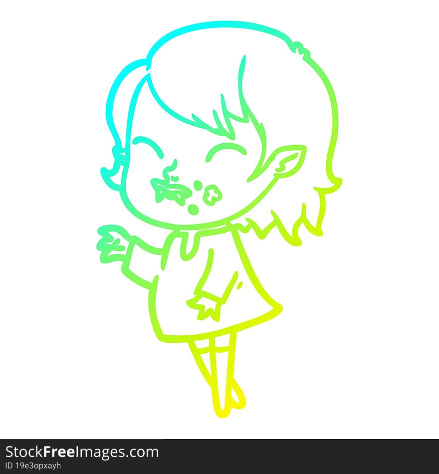 Cold Gradient Line Drawing Cartoon Vampire Girl With Blood On Cheek