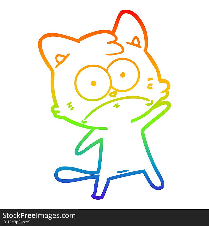 rainbow gradient line drawing cartoon nervous cat