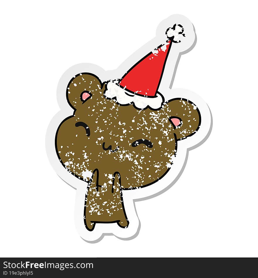 christmas distressed sticker cartoon of kawaii bear