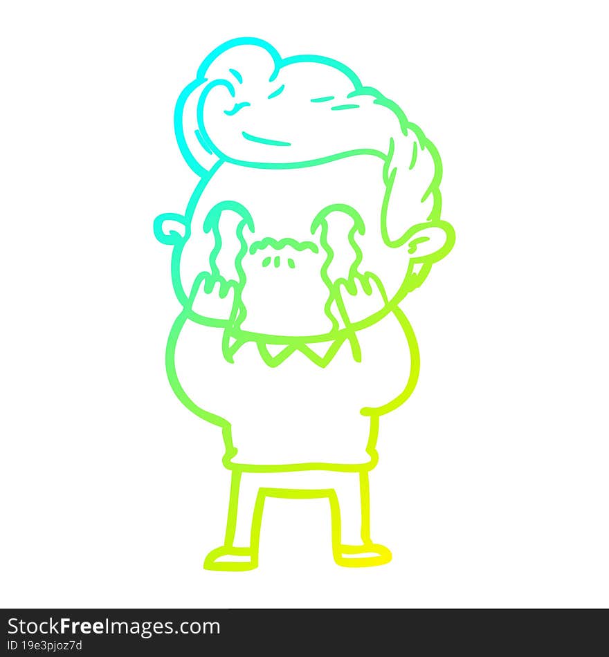 cold gradient line drawing cartoon man crying