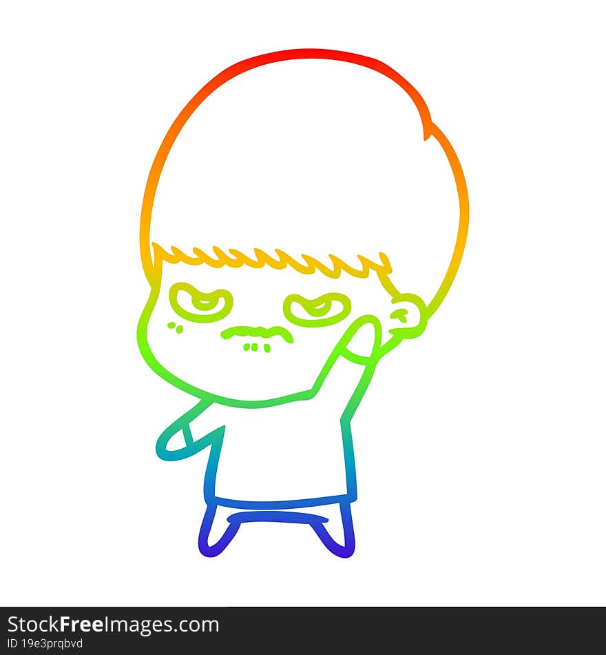 rainbow gradient line drawing annoyed cartoon boy