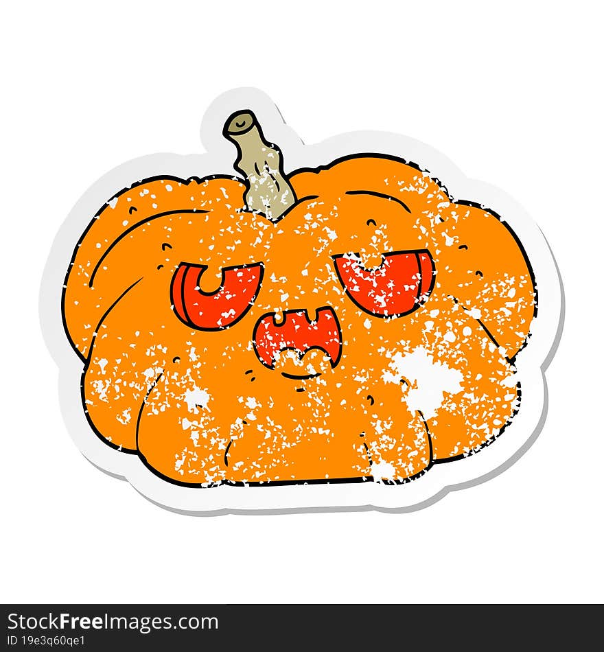 distressed sticker of a cartoon pumpkin