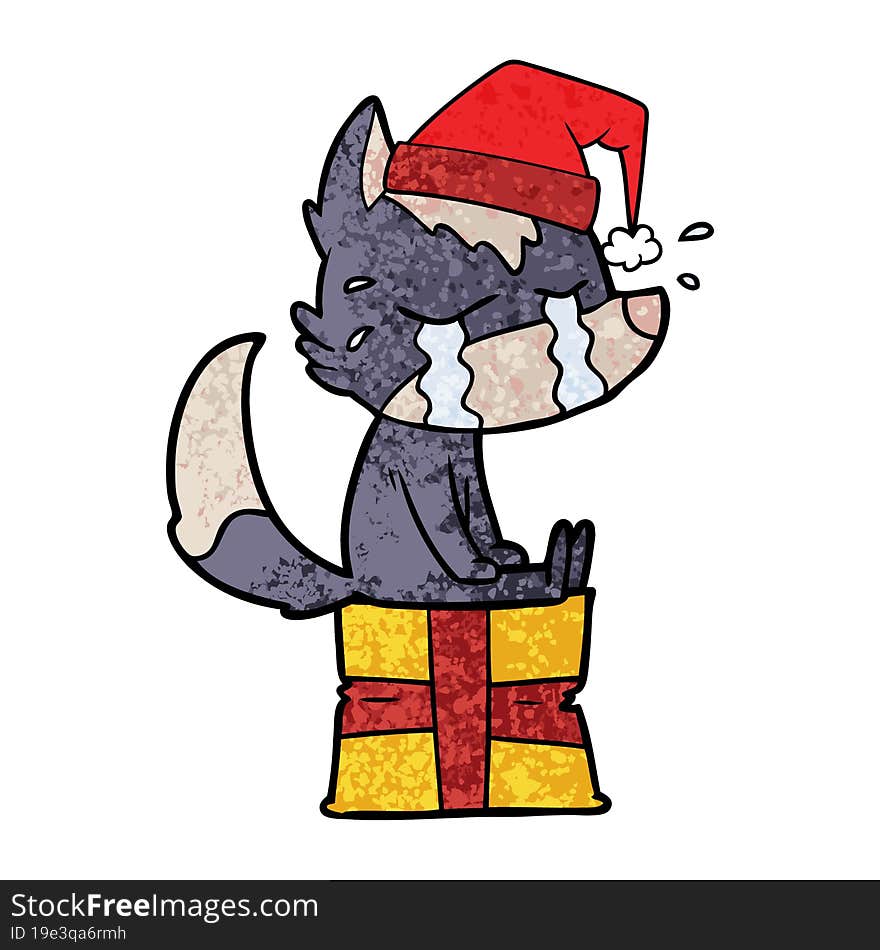 cartoon crying christmas wolf. cartoon crying christmas wolf