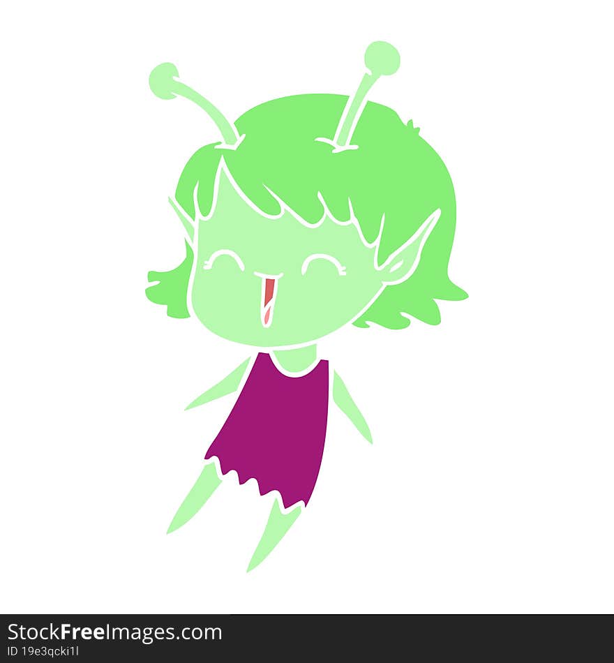 flat color style cartoon alien girl laughing