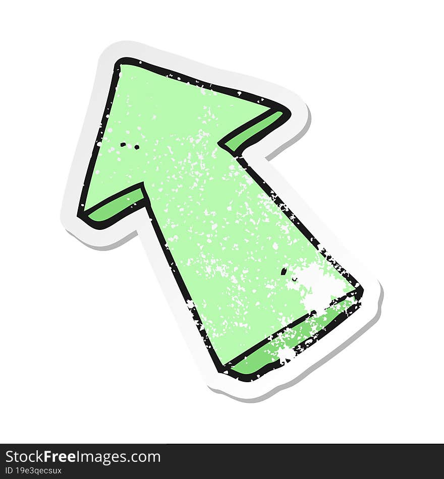 retro distressed sticker of a cartoon pointing arrow