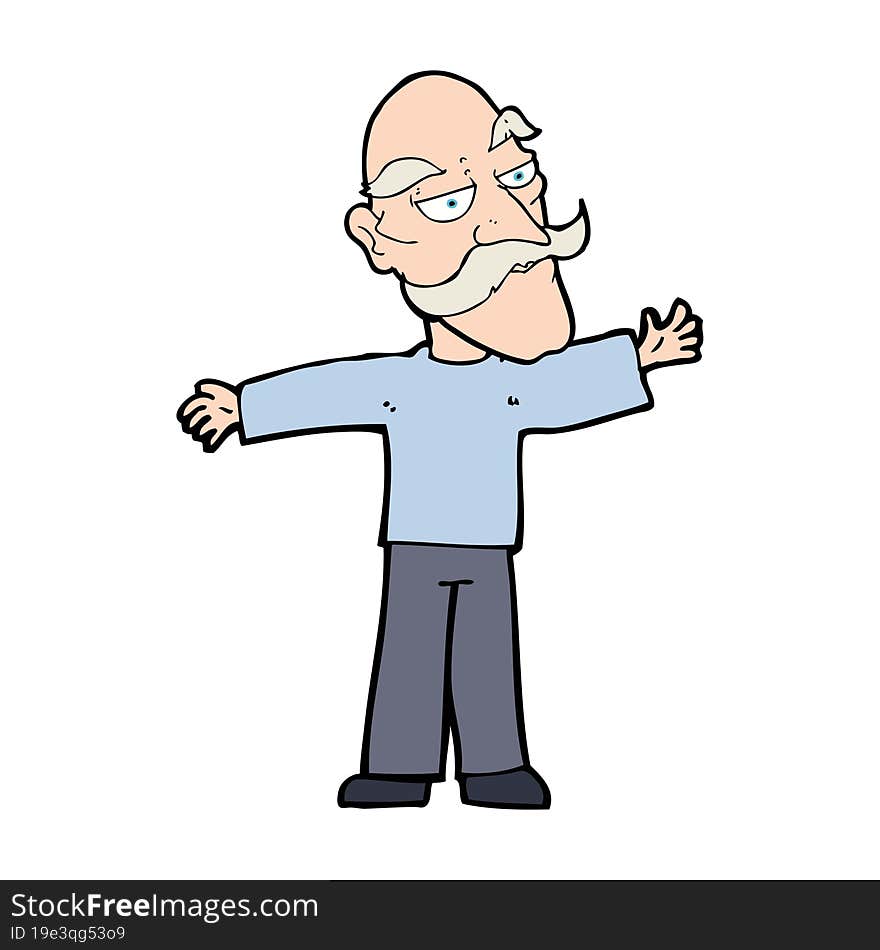 Cartoon Old Man Spreading Arms Wide