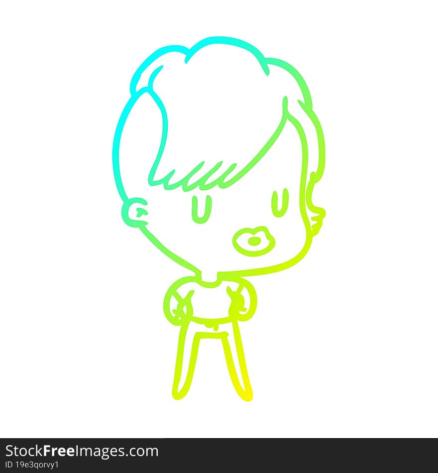 Cold Gradient Line Drawing Girl With Punk Hipster Haircut