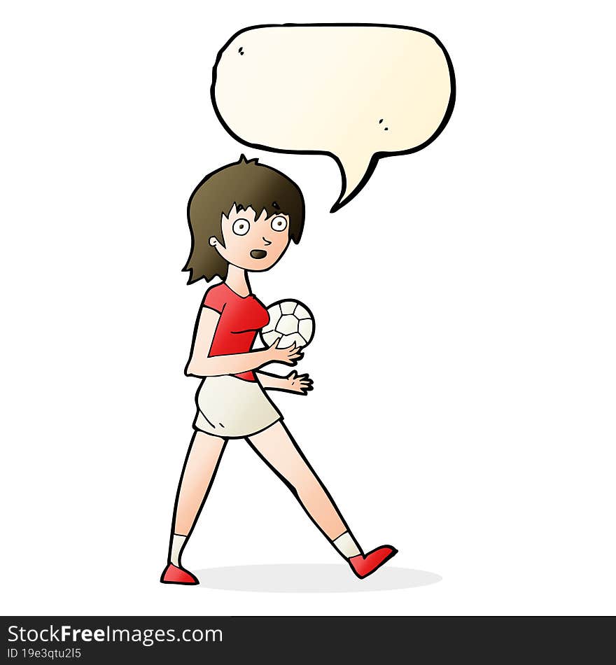 Cartoon Soccer Girl With Speech Bubble