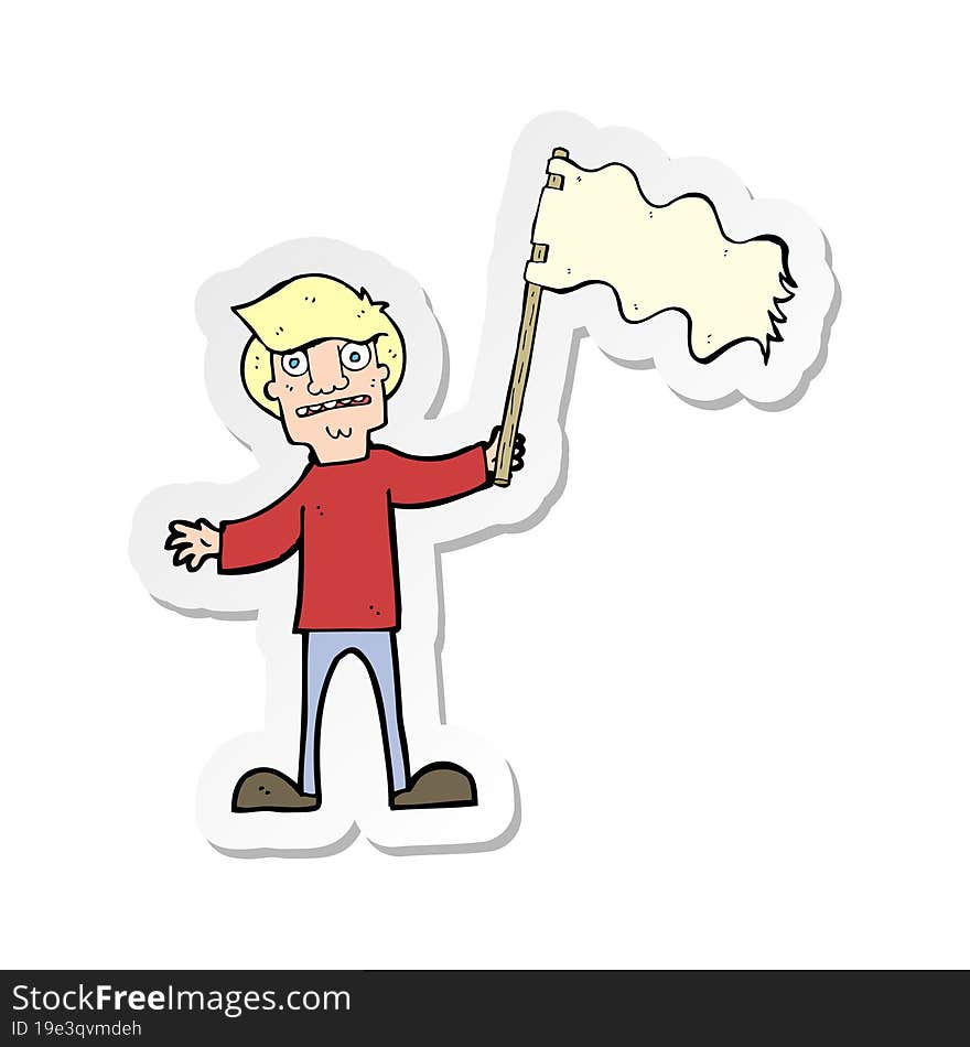 sticker of a cartoon man waving white flag