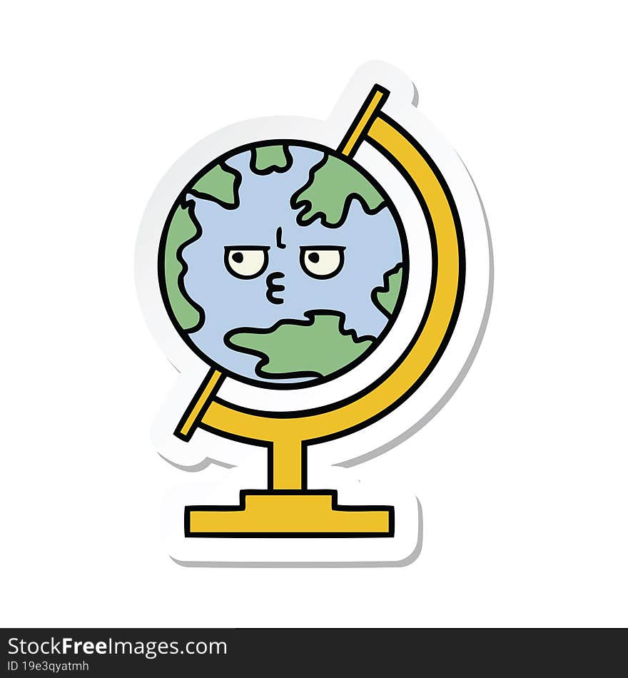 Sticker Of A Cute Cartoon Globe Of The World