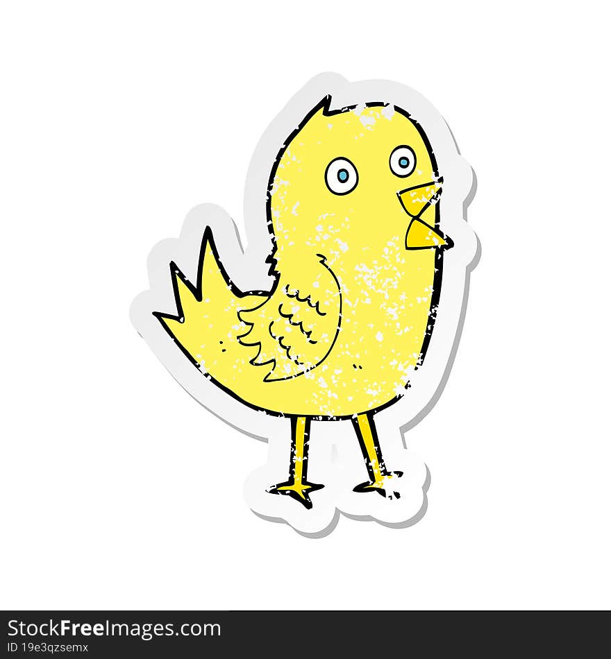 retro distressed sticker of a cartoon tweeting bird