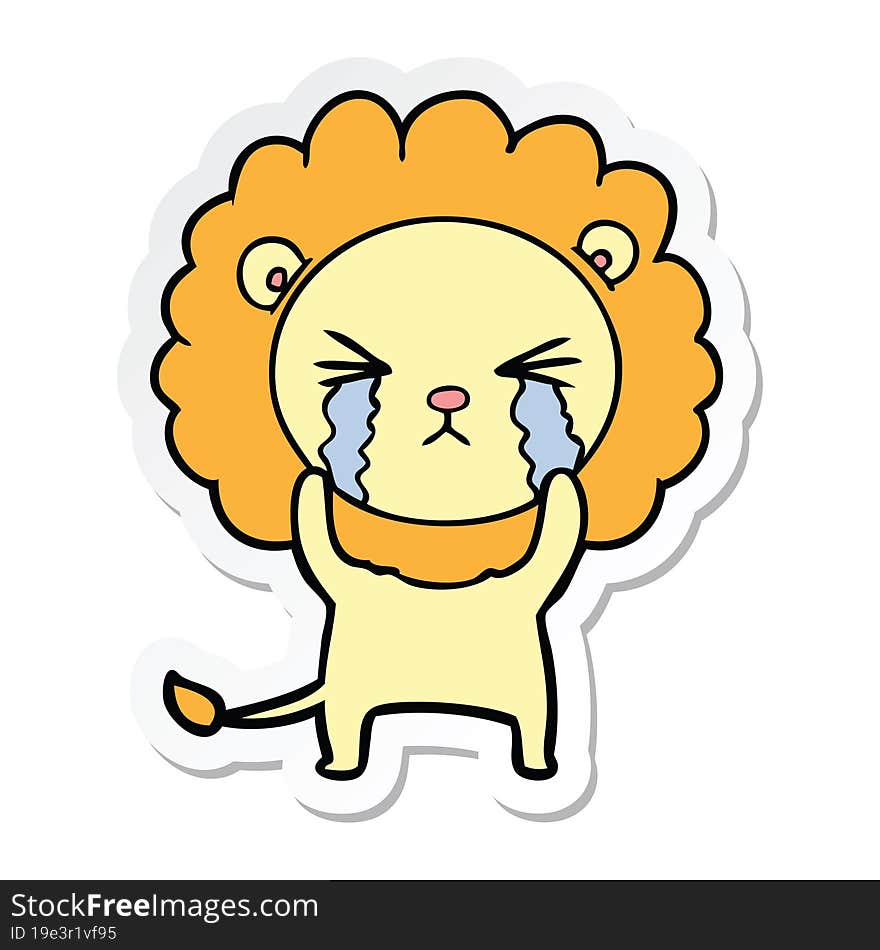 Sticker Of A Cartoon Crying Lion