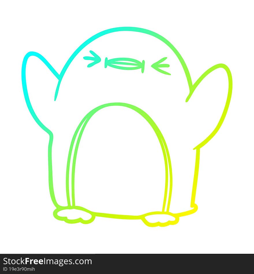 cold gradient line drawing of a cartoon penguin