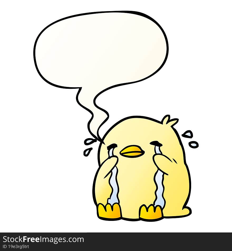 cartoon crying bird with speech bubble in smooth gradient style