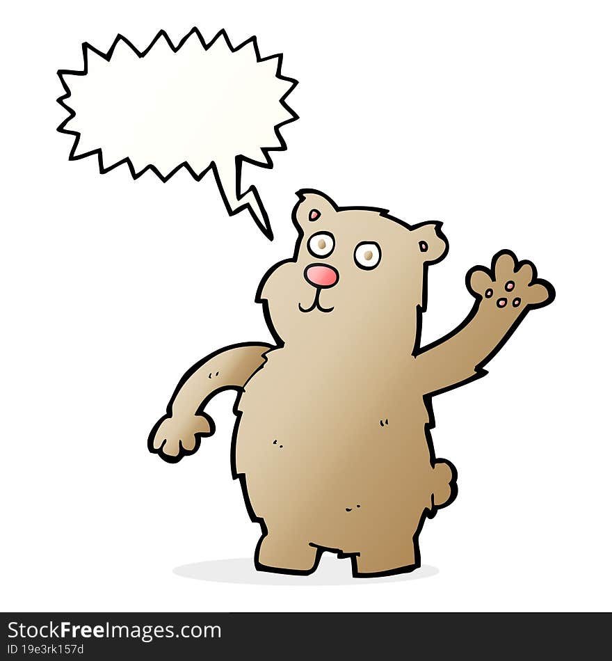 Cartoon Waving Bear With Speech Bubble