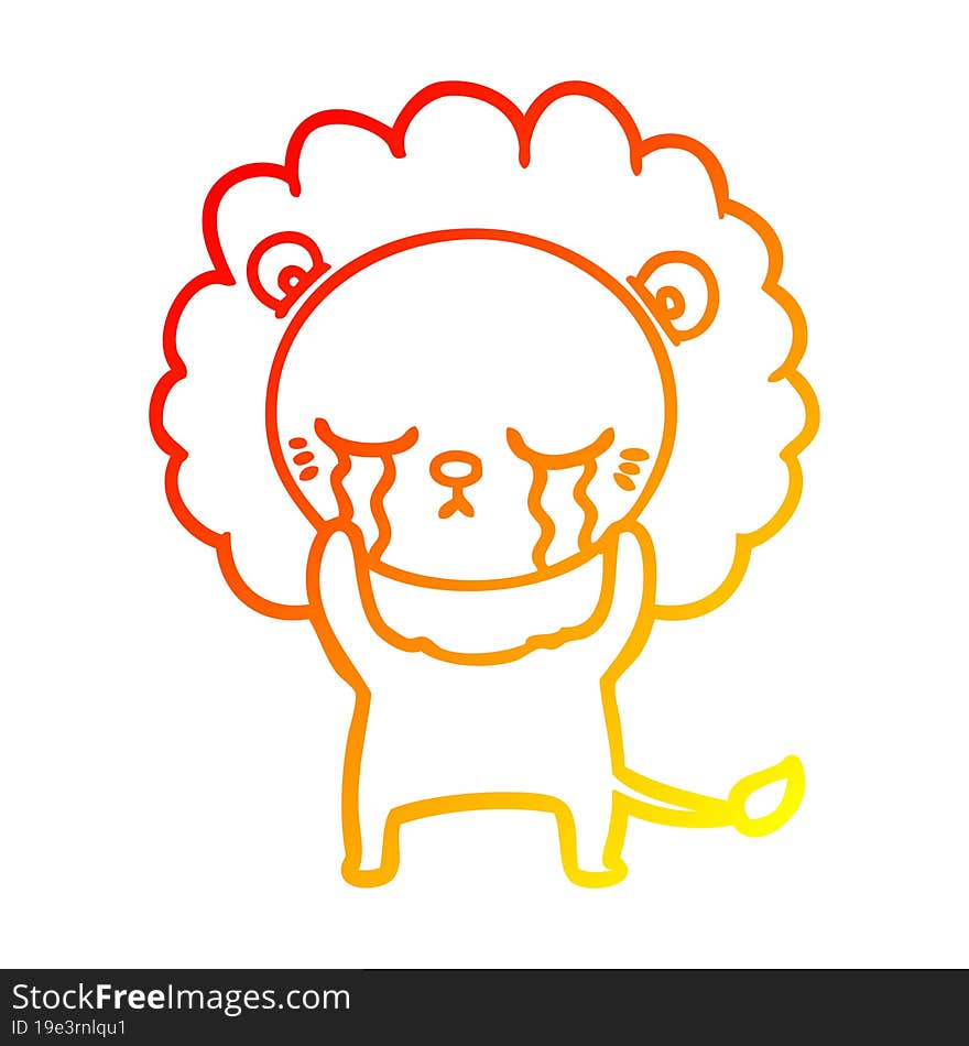 warm gradient line drawing of a crying cartoon lion