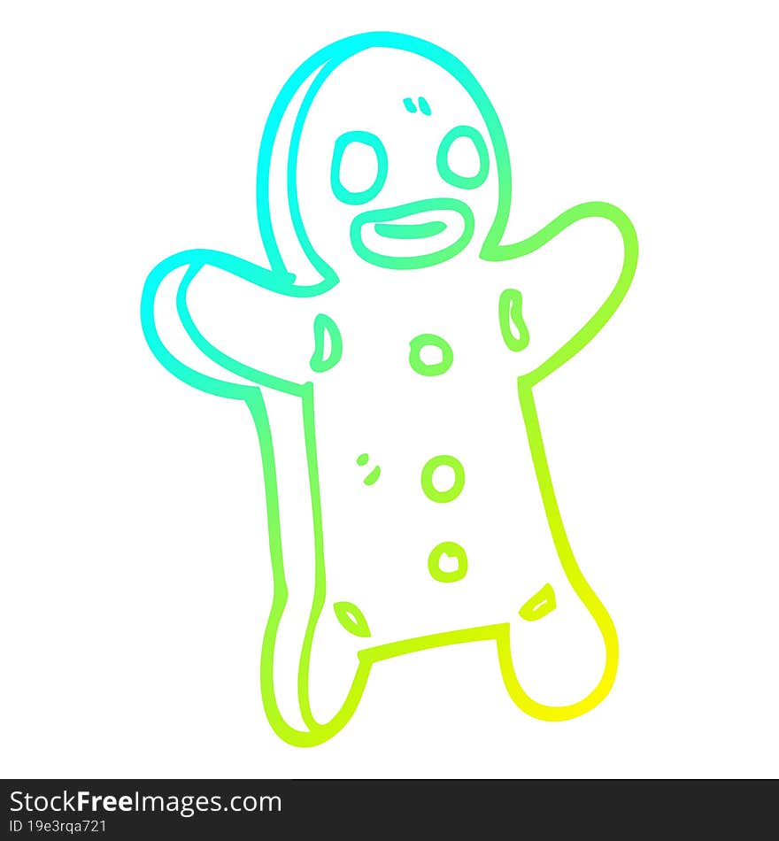 Cold Gradient Line Drawing Cartoon Gingerbread Man