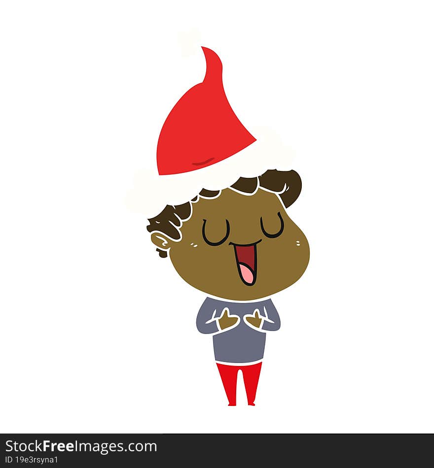 laughing flat color illustration of a man wearing santa hat