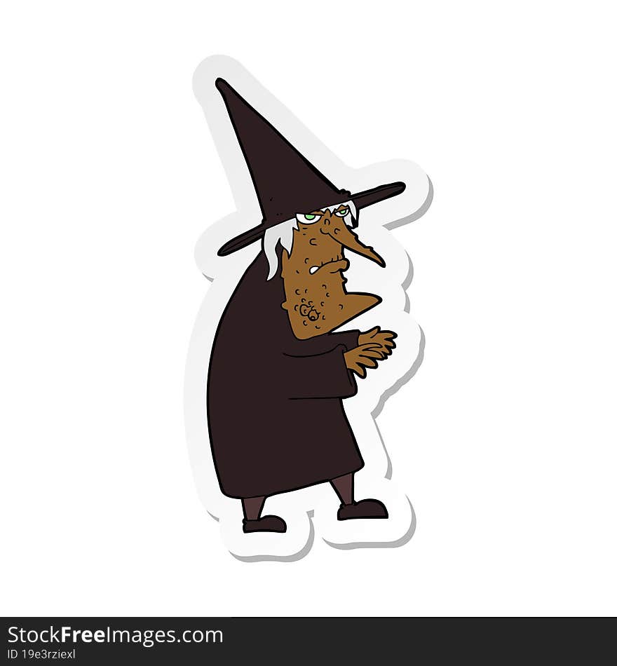 sticker of a cartoon ugly old witch