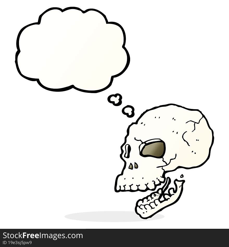 cartoon spooky skull with thought bubble