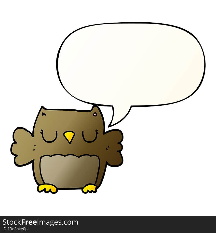 cute cartoon owl and speech bubble in smooth gradient style