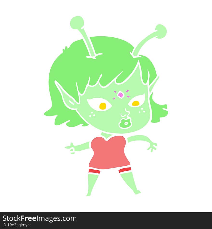 pretty flat color style cartoon alien girl