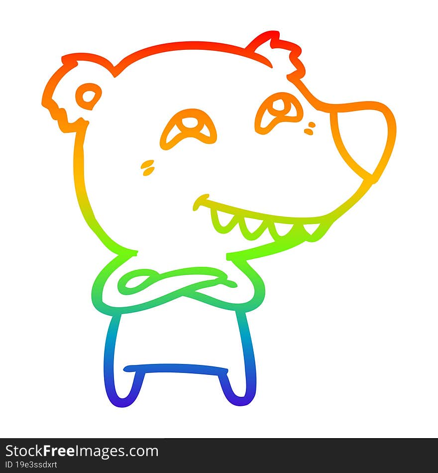 rainbow gradient line drawing cartoon bear showing teeth