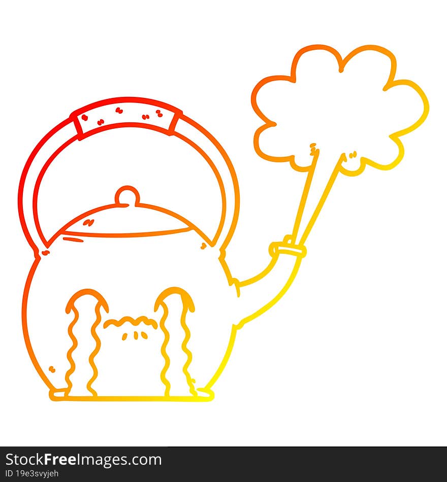 warm gradient line drawing of a cartoon boiling kettle