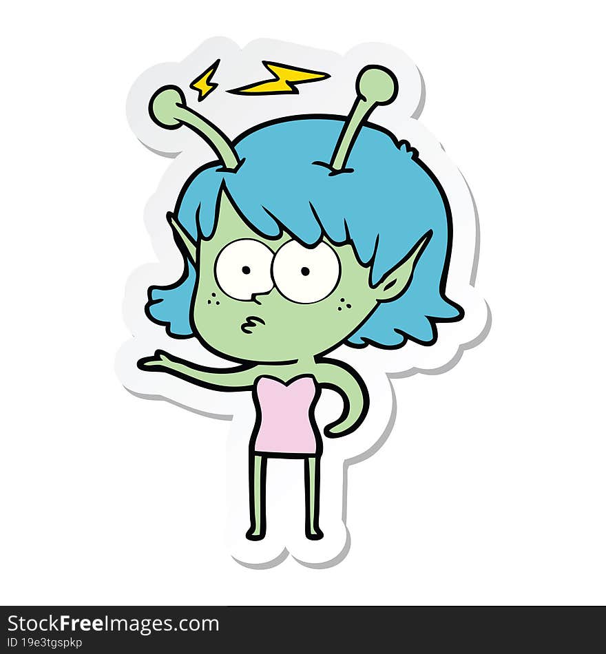 sticker of a cartoon alien girl