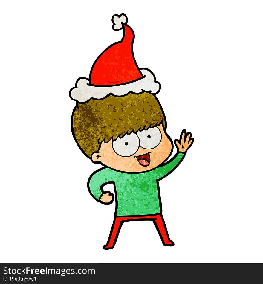 happy textured cartoon of a boy wearing santa hat