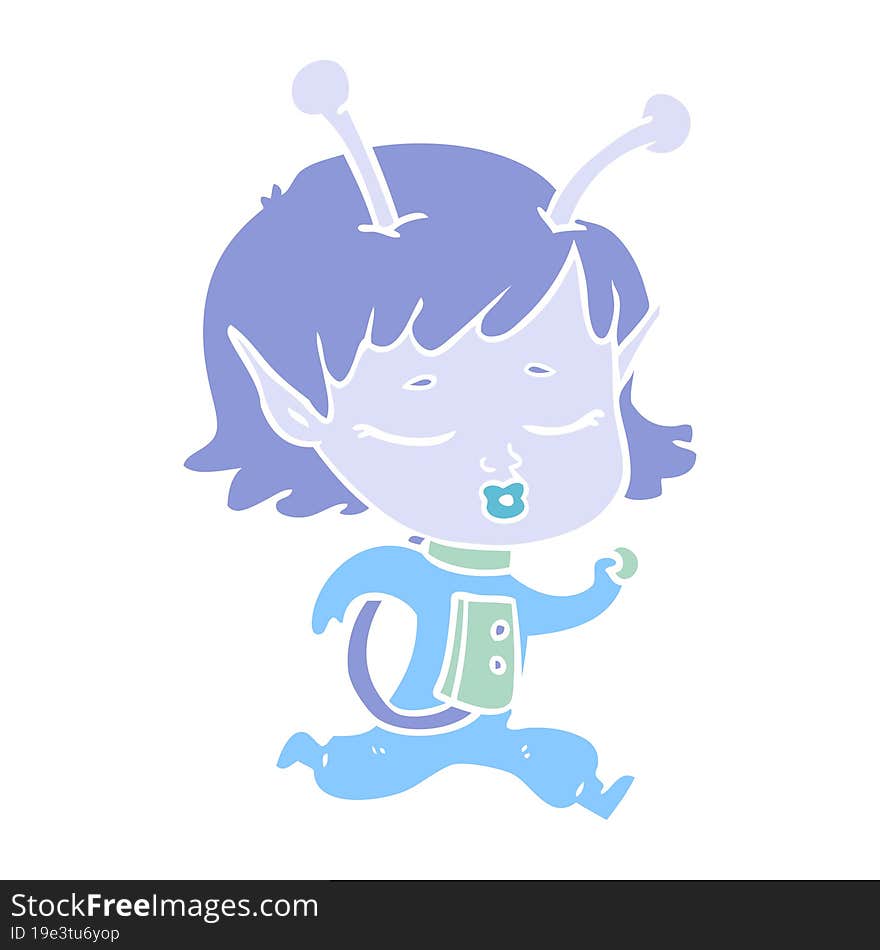 Flat Color Style Cartoon Alien Girl